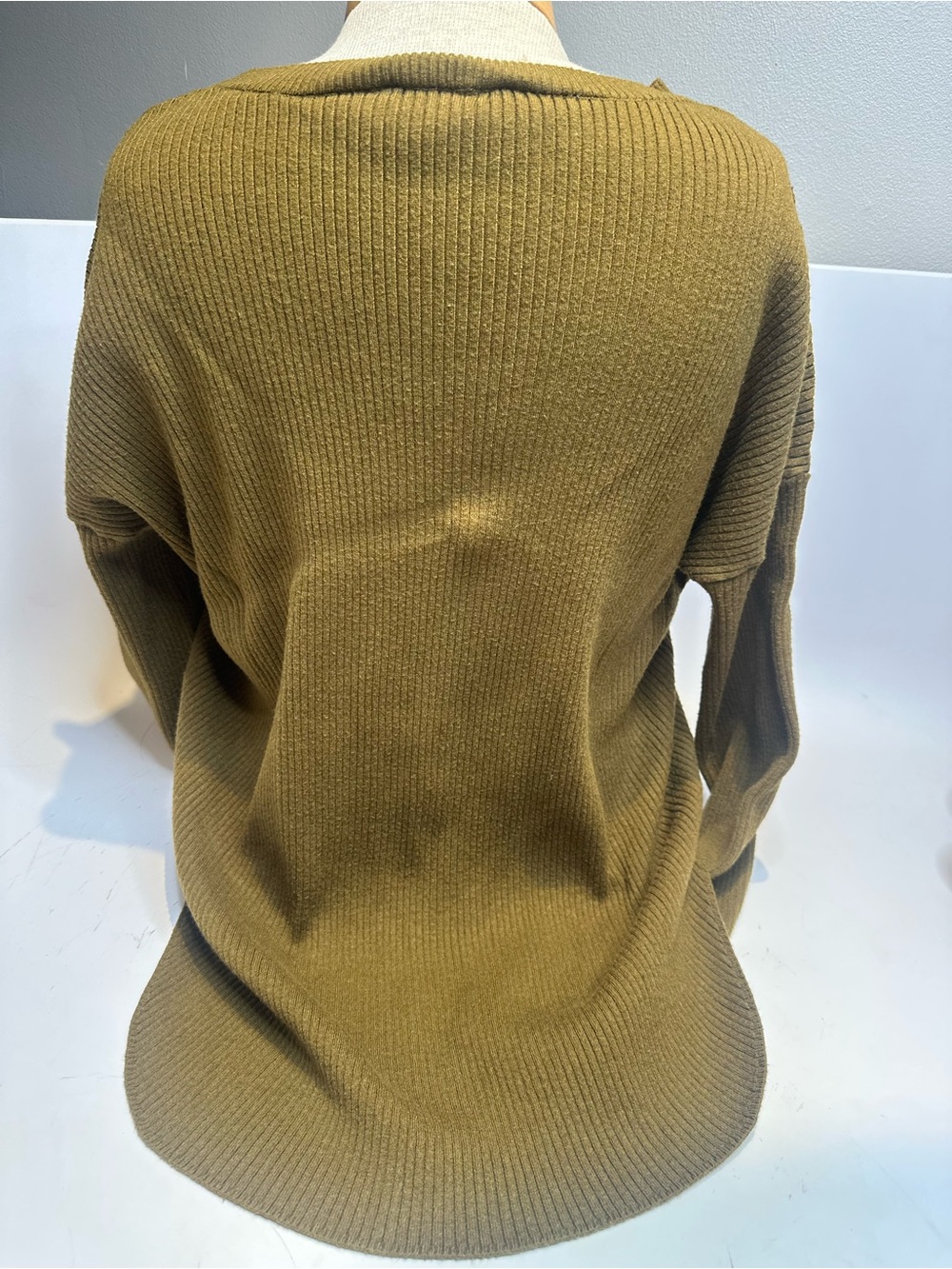 Express Olive Ribbed Scoop Neck Sweater - Picture 3 of 6